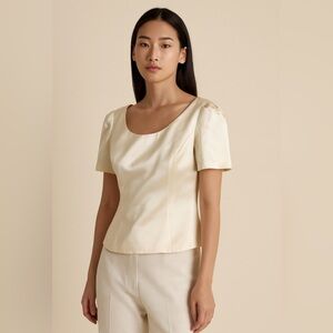 Sunny Choi Size 18 100% Silk Button-Up Back Top - Cream